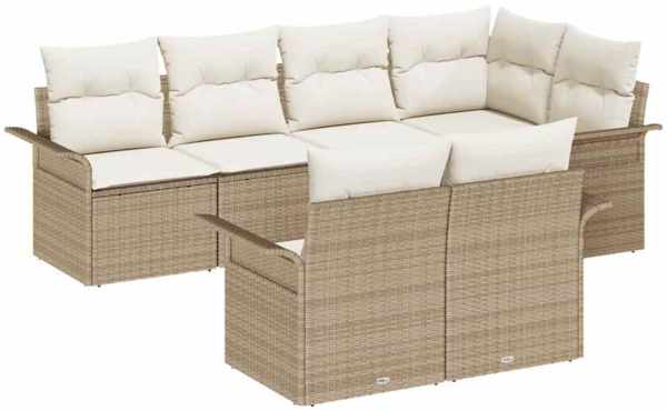 vidaXL Gartensofa-set mit Kissen 7 pcs Beige Poly-Rattan 3345401