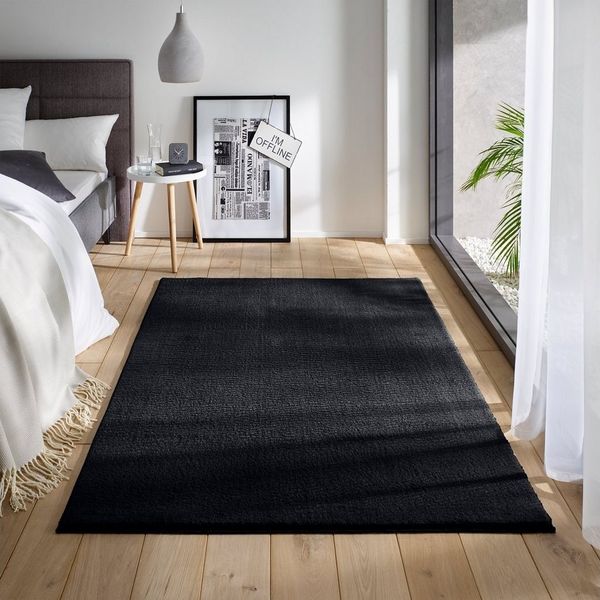 TaCa Home Teppich Waschbarer Kurzflor-Teppich, rechteckig, Höhe: 19 mm, Wohnzimmer Schlafzimmer Küche Bad Flur, Schwarz - 50 x 80 cm