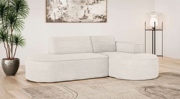 OTTO home Ecksofa ADELLA Design-Sofa mit Recamiere rechts/links, 248/159/76 cm, L-Form mit Wellenunterfederung, runde Form, auch in Cord