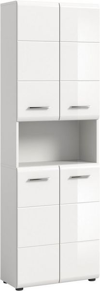 INOSIGN Hochschrank Florenz, Höhe 185 cm, 4 Türen, 4 Einlegeböden, 1 offenes Fach hochwertige MDF Front, Griff chromglänzend, Badschrank, Bad