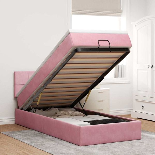 vidaXL Ottoman-Bett mit Matratze Rosa 90x200 cm Samt 3311752