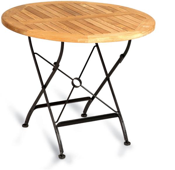 Sonnenpartner Klapptisch Oxford Ø 90 cm Teakholz und Eisen schwarz Gartentisch klappbar