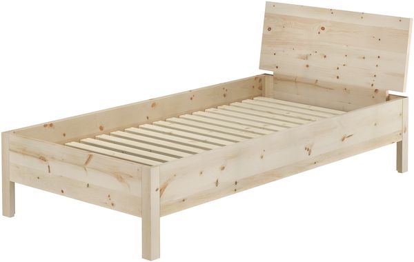 Metallfreies Holzbett Einzelbett Zirbe massiv 100x200 mit wählbarem Zubehör V-60.95-10Rollrost inkl.