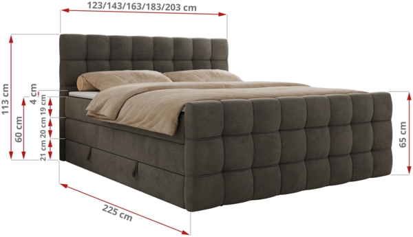 Boxspringbett ALTIVO KING DUO, Doppelbett mit Stauraum Multipocket-Matratze und Topper Bett mit Kopfteil, Fußteil - 120x200 cm - Dunkelgrau Velvet - H3 Bild 6