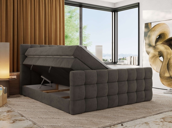 Boxspringbett ALTIVO KING DUO, Doppelbett mit Stauraum Multipocket-Matratze und Topper Bett mit Kopfteil, Fußteil - 120x200 cm - Dunkelgrau Velvet - H3 Bild 4