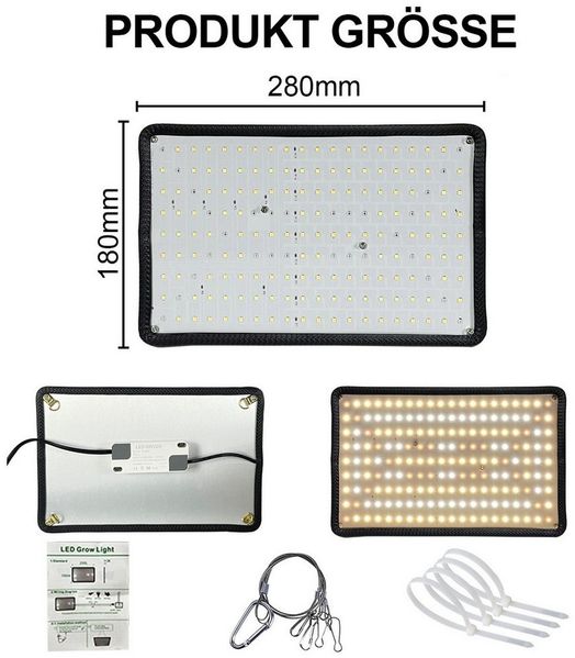 Rosnek Pflanzenlampe LED Vollspektrum Panel mit 180 LEDs & Ein-/Aus-Schalter, LED fest integriert