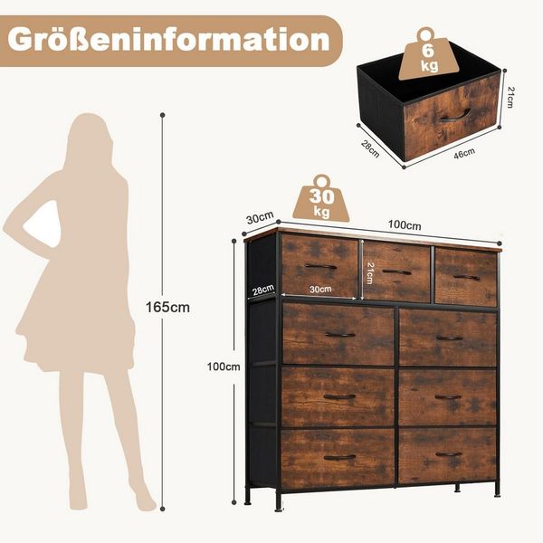 DUMOS Schubkastenkommode Kommode mit 7, 8, 9 Schubladen Stoffkommode mit Stabilem, 8 Schubladen