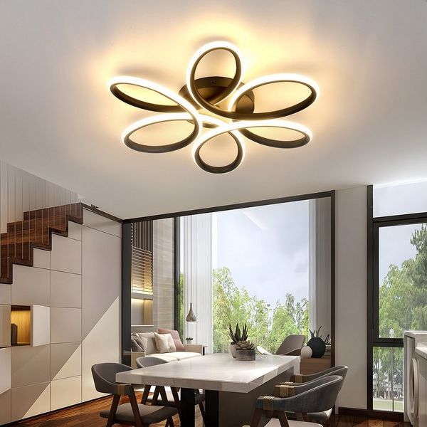 oyajia LED Deckenleuchte 36W/60W Modern Schwarz LED Deckenlampe in Blumenförmiges Design 3000K, LED fest integriert, Warmweiß, LED Deckenleuchte für Wohnzimmer Schlafzimmer Küche Flur Büro