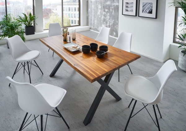 SAM® Essgruppe Baku, Akazie Massivholz, cognacfarben, natürliche Baumkante & 6x Stuhl