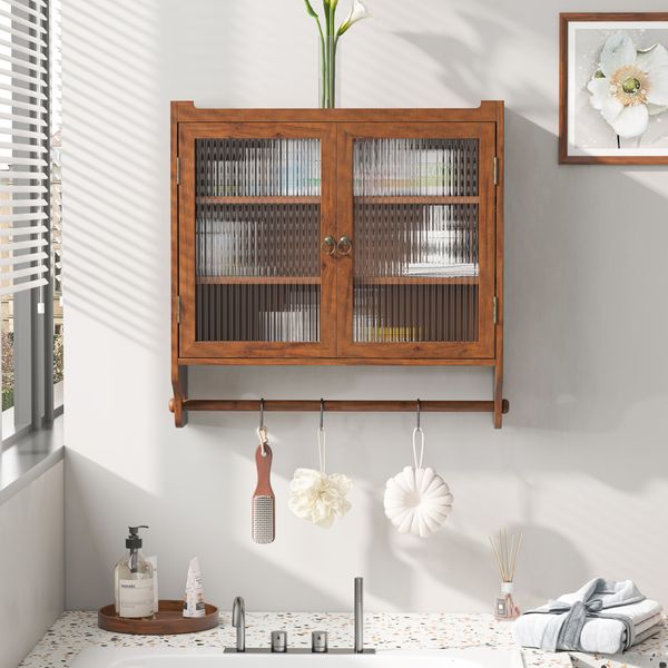 Wandschrank mit Glasfront & 3 Ebenen, 63x18x60 cm, Braun
