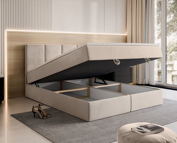 Lookway Boxspringbett ELZA – Komfortables und modernes Polsterbett für jedes Schlafzimmer (mit Bettkasten und Matratze), komfortabel gepolstertes, hohes Kopfteil