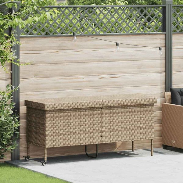 vidaXL Gartentruhe mit Rollen Beige 160x55x75 cm Poly Rattan 4103834