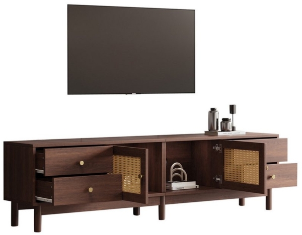 HAUSS SPOLE Lowboard mit zwei Rattantüren, vier Schubladen für bis zu 80 Zoll geeignet (1 St)