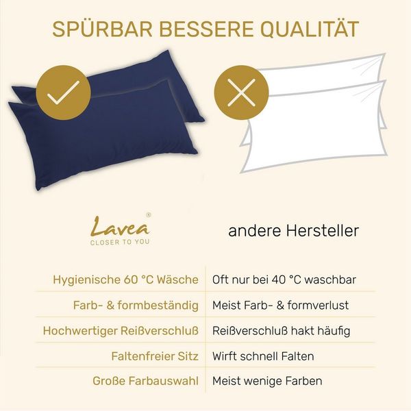 Lavea Kissenbezug 2er Set Kissenhülle Jersey, 100% Baumwolle, Kissenbezüge, (2 Stück), allergikerfreundlich - sicherer YKK-Reißverschluss - waschbar 60°C Bild 4