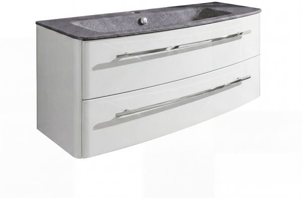LANZET CLASSICO Waschbecken mit Unterschrank 100 cm breit, Weiß, Waschbecken Gussmarmor Grau