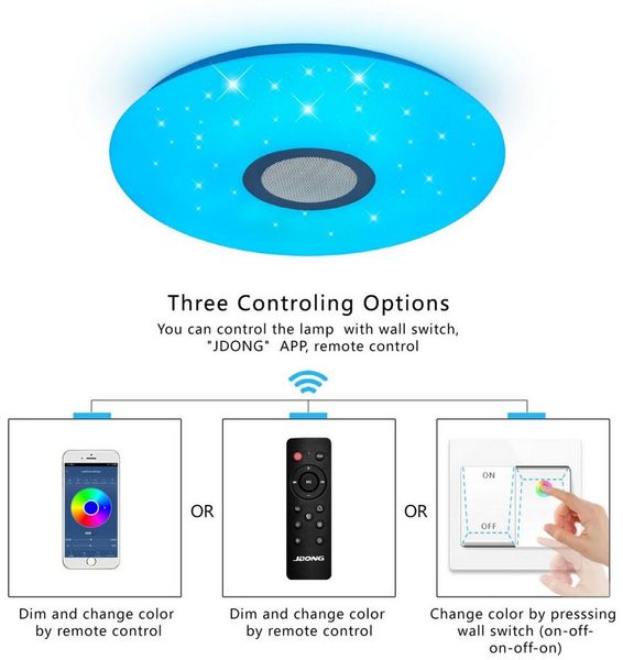 JDONG LED Deckenleuchte Dimmbar mit Bluetooth Lautsprecher 30cm/40cm/50cm, LED Deckenlampe mit Fernbedienung oder APP-Steuerung, 3000-6500K RGBW Farbwechsel, Musikwiedergabe für Schlafzimmer Badezimmer Wohnzimmer Bild 2