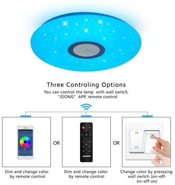 JDONG LED Deckenleuchte Dimmbar mit Bluetooth Lautsprecher 30cm/40cm/50cm, LED Deckenlampe mit Fernbedienung oder APP-Steuerung, 3000-6500K RGBW Farbwechsel, Musikwiedergabe für Schlafzimmer Badezimmer Wohnzimmer Bild 4