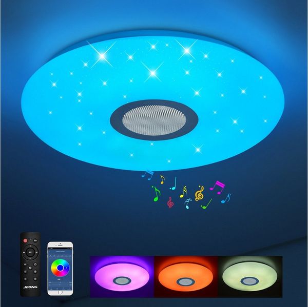 JDONG LED Deckenleuchte Dimmbar mit Bluetooth Lautsprecher 30cm/40cm/50cm, LED Deckenlampe mit Fernbedienung oder APP-Steuerung, 3000-6500K RGBW Farbwechsel, Musikwiedergabe für Schlafzimmer Badezimmer Wohnzimmer