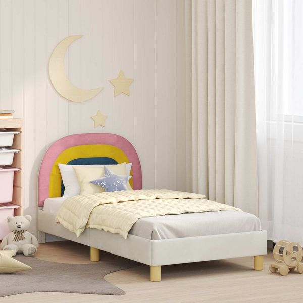 vidaXL Kinderbettgestell mit Kopfteil Creme 80 x 160 cm Samt 42011006