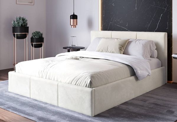 Home Collective Polsterbett Stauraumbett 120x200, 140x200, 160x200, 180x200 cm mit Kopfteil, 140×200 cm, mit Gasdruckfeder, Metallrahmen, Samtpolsterung, Beige
