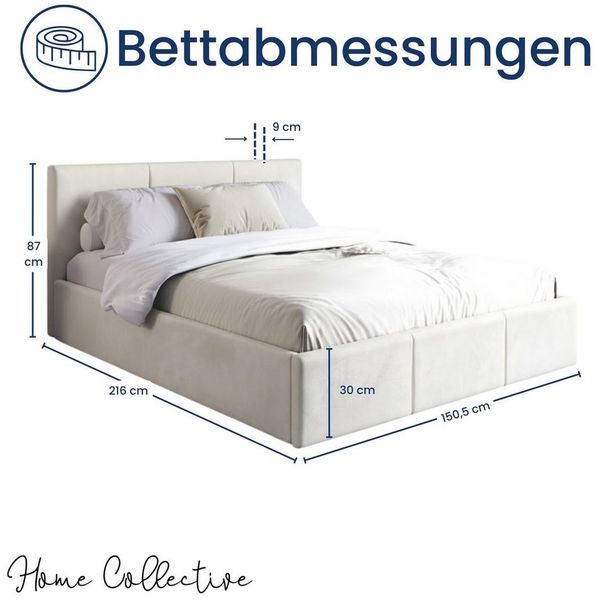 Home Collective Polsterbett Stauraumbett 120x200, 140x200, 160x200, 180x200 cm mit Kopfteil, 140×200 cm, mit Gasdruckfeder, Metallrahmen, Samtpolsterung, Beige Bild 2