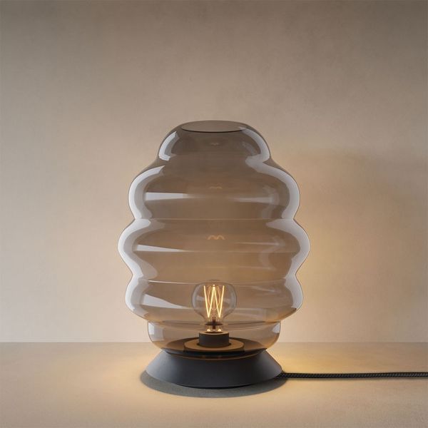 s.luce Echos Glas Tischleuchte E27 mit Schalter Rauch, Schwarz Ø 25cm