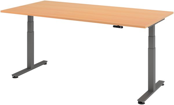 bümö elektrisch höhenverstellbarer Schreibtisch 200x100 cm in Buche, Gestell in graphit - Stehschreibtisch höhenverstellbar mit Memory-Steuerung, elektrischer Bürotisch, Gaming Tisch, XDSM-2E-6-G