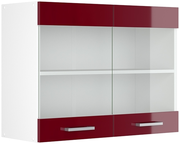 Küchenglasschrank R-Line Rot Hochglanz 80 cm Vicco