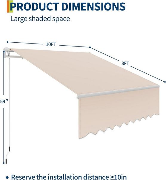 GarveeMore Gelenkarmmarkise 300 x 250 cm,UV40+ & wasserabweisend, mit Kurbel & Wandhalterung Länge + Winkel einstellbar, Markise für Terrasse & Balkon