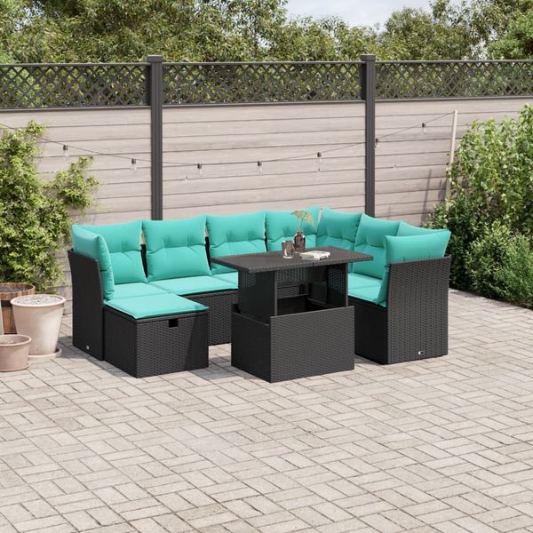 vidaXL 8-teiliges Gartensofa-Set mit Kissen, schwarzes Polyrattan 3274677