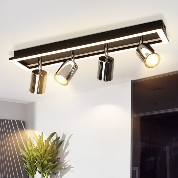 ZMH LED Deckenstrahler 4 Flammig Deckenleuchte: GU10 Deckenspots Schwenkbar Küchenlampe Silber Strahler 18W Warmweiß Deckenlampe 52CM für Büro Wohnzimmer Schlafzimmer Esszimmer (Ohne Leuchtmittel)