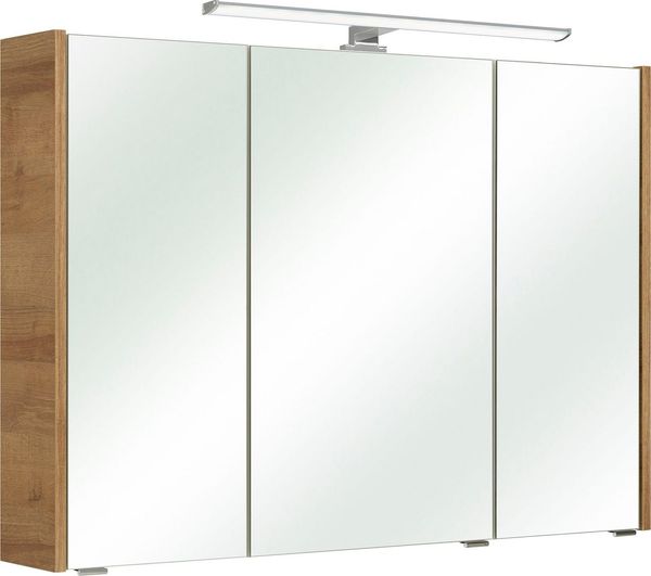 Saphir Spiegelschrank Quickset 362 Badschrank, 3 Spiegeltüren, 6 Einlegeböden, 100 cm breit inkl. LED-Beleuchtung, Türdämpfer, Schalter-/Steckdosenkombination