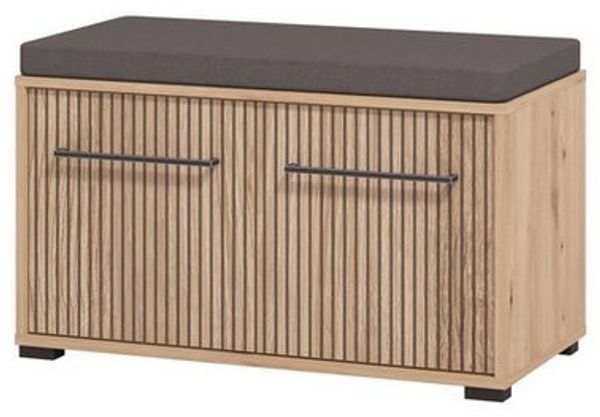 INOSIGN Schuhbank Landes, Schuhschrank mit Sitzkissen, innen 2 Fächer, Schuhregal, Breite 80 cm, Artisan Eiche, Front mit schwarzen Streifen