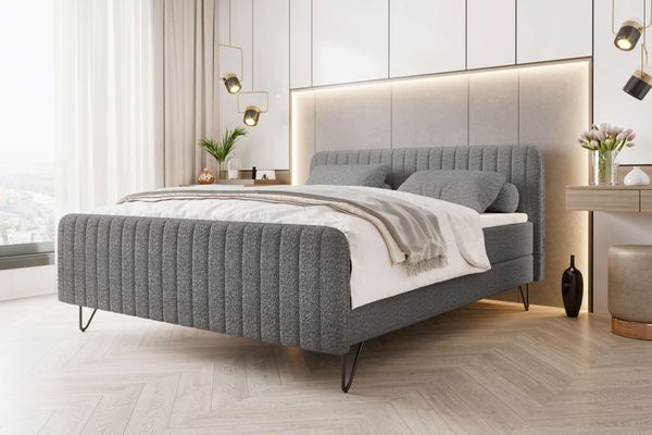 99rooms Lucio Boxspringbett Boucle-Stoff ANTHOLOGY Grau 180x200 cm