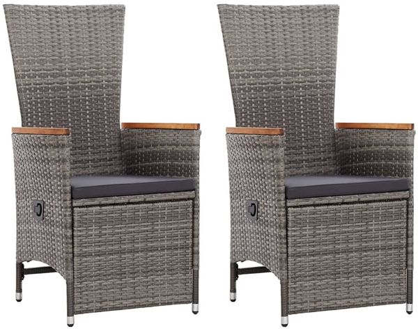 Garten-Liegestühle 2er Set, Sonnenliege, Liegestuhl mit Auflagen Poly Rattan Grau