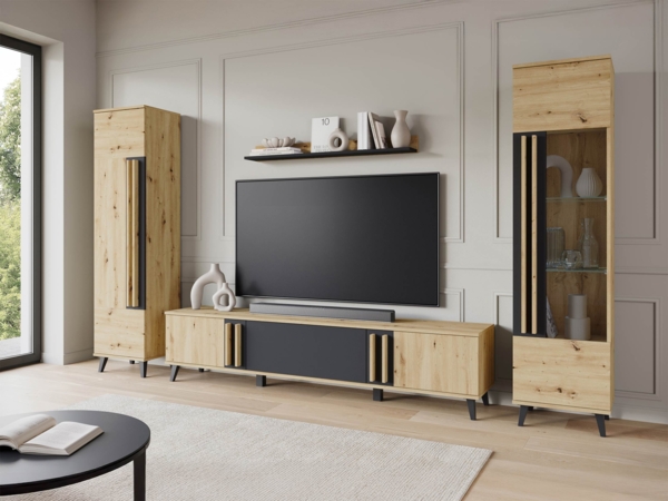 Wohnwand Hailea II (Farbe: Artisan Eiche / Schwarzer Graphit + Artisan Eiche, ohne Beleuchtung)