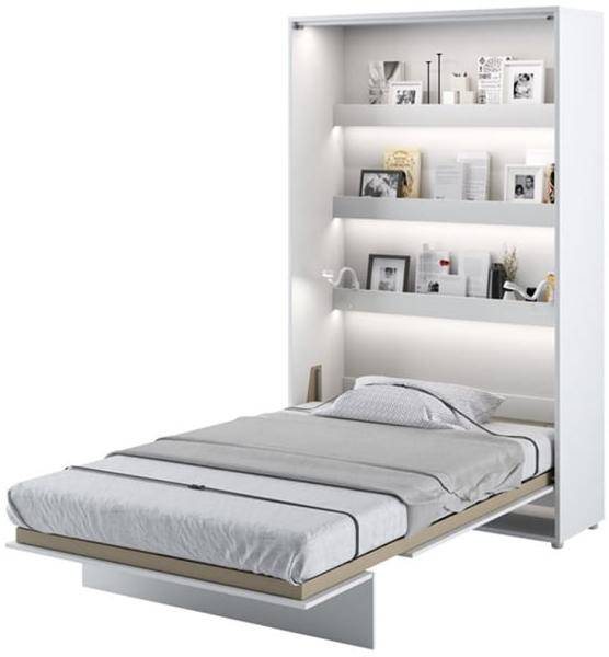 MEBLINI Schrankbett Bed Concept - BC-02 - 120x200cm Vertikal - Weiß Hochglanz/Weiß - Wandbett mit Lattenrost - Klappbett mit Schrank - Wandklappbett - Murphy Bed - Bettschrank