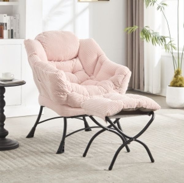 Sessel mit Ottoman 80 x 64 x 95 cm – Rosa, mit Seitentasche und Stahlrahmen