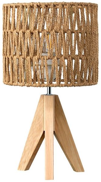 EDISHINE LED Nachttischlampe mit Seil-Lampenschirm, LED wechselbar, Warmweiß, Tischlampe holz mit Leuchtmittel, Boho Tischleuchte für Schlafzimmer
