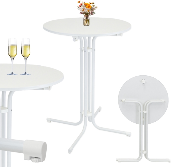 Stehtisch klappbar Ø 80 cm Höhe 110 cm Stahl MDF-Holz Gastrotisch Partytisch Bistrotisch in Weiß
