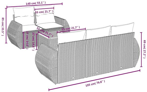 vidaXL 6-teiliges Gartensofa-Set mit Kissen, schwarzes Polyrattan 3224888 Bild 7