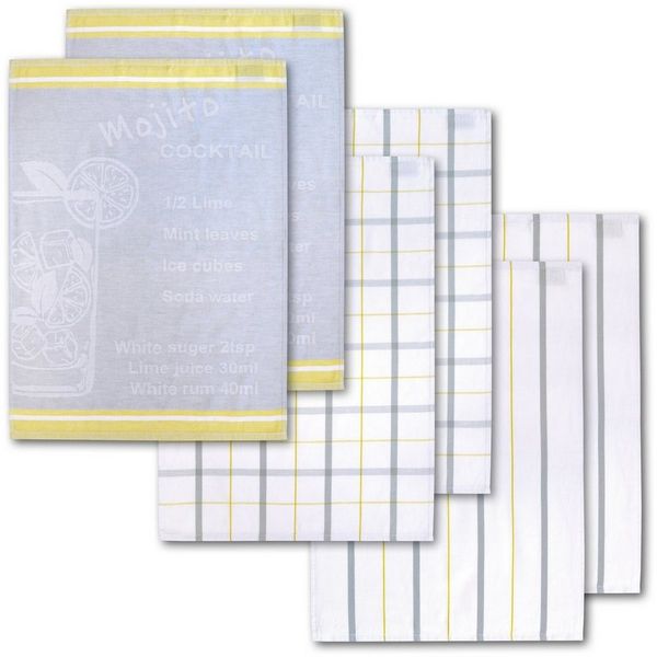 Dyckhoff Geschirrtuch Mojito, mit 3 verschiedenen Motiven, mit Mojito COCKTAIL Rezept Motiv, (Set, 6-tlg), aus 100% Baumwolle, Maße je Tuch ca. 50x70 cm