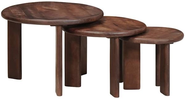 vidaXL Nesting-Couchtische 3 pcs Dunkelbraun Massivholz Mango 4104659
