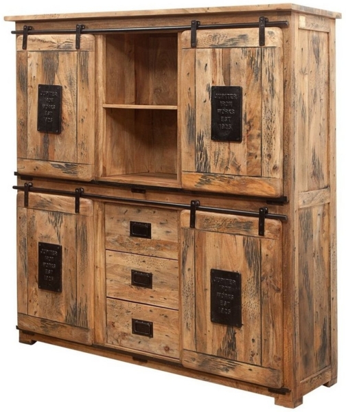 Massivmoebel24 Highboard (Highboard Mango 150x45x160 natur lackiert RAILWAY #125)