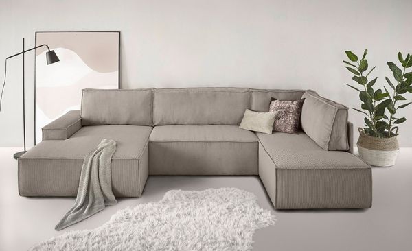 Home affaire Wohnlandschaft SHERWOOD U-Form, 329 cm - OTTO. Verlässliche Qualität, Schlaffunktion m. Bettkasten (194x139 cm), Cord, Vintage, Samtvelours