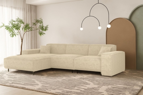 Ecksofa Designersofa GLORIA in Stoff Scala Creme Ottomane Links