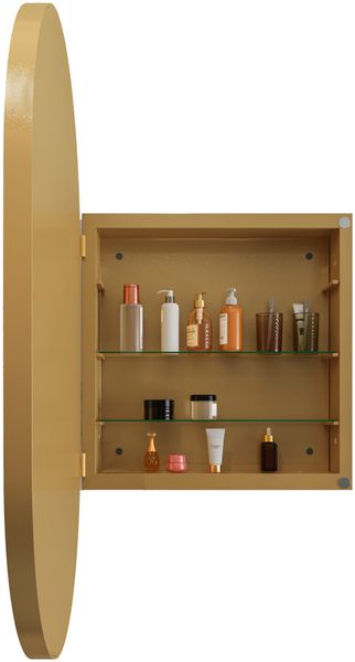 Spiegelschrank in Gold, 85 x 51,5 x 12 cm – ovaler Wandschrank mit Spiegel, Metallrahmen und 2 Glasböden Bild 7