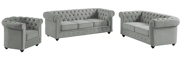 Vente-unique - CHESTERFIELD Sofa and armchair set SamtStoff Grau - B 78 cm88 cm x H 72 cm x L 165 cm82 cm205 cm