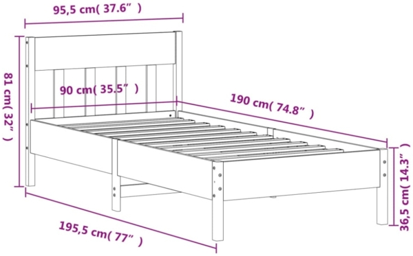 vidaXL Massivholzbett ohne Matratze Wachsbraun 90x190 cm Kiefernholz 842677 Bild 4