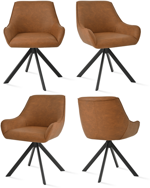 GOEURVANT 1178 Esszimmerstühle 4er-Set, 360° Drehbar, Kunstleder - Braun